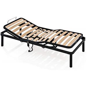 EVERGREENWEB MATERASSI & BEDS EVERGREENWEB - Migliore Rete Singola ELETTRICA 90x190 a Doghe in Legno alzata Pieghevole MOTORIZZATA Rinforzata con Doppia Struttura in Ferro + 4 Gambe Smontabili Base da Incasso per Letti e Materassi