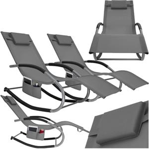 tectake® Set da 2 Sedie a dondolo, Lettino prendisole a Dondolo da giardino, Sdraio da Giardino, Cuscino Rimovibile, Telaio in Acciaio, Braccioli Imbottiti, tessuto Traspirante Idrorepellente - Grigio