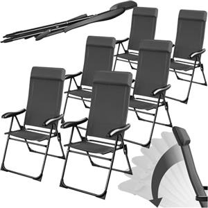 tectake® Set 6 Sedie Campeggio Pieghevoli, Schienale Regolabile 7 Posizioni, Alluminio Inossidabile, Textilene Traspirante, Braccioli Ergonomici, Cuscino Poggiatesta Rimovibile Antiscivolo - Antracite