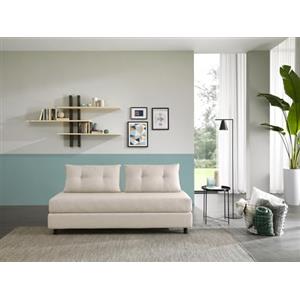 EVERGREENWEB MATERASSI & BEDS EVERGREENWEB - Divano Letto 2 Posti Trasformabile in Letto Singolo, Schienale Rimuovibile, Elegante Tessuto Antimacchia color Crema, Seduta Sfoderabile con 2 Maxi Cuscini Trapuntati, Piedini in Legno