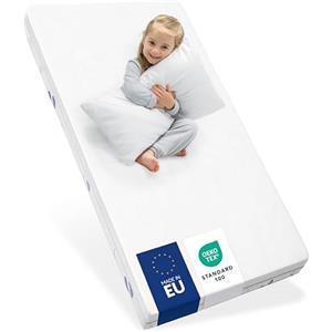 Sweety Fox Materasso Lettino o Culla 70x140 per Bambini certificato EN 16890+A1, OEKO Tex e Made in EU - Materasso Culla con Due Lati Estate e Inverno di 11cm di Spessore e Densità 25kg/m3