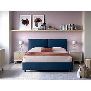 EVERGREENWEB MATERASSI & BEDS EVERGREENWEB - Letto Matrimoniale con Moderno Box Contenitore e Rete a Doghe in Legno 160x195 cm Elegante Testiera con Doppi Cuscini Tessuto colore Blu Imbottito SFODERABILE Ideale per Camera da Letto