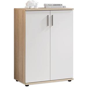 Stella Trading BOBBY, Cassettiera, effetto rovere Sonoma, bianco, credenza elegante con ampio spazio disponibile per la zona giorno; 60 x 82 x 35 cm, L x A x P