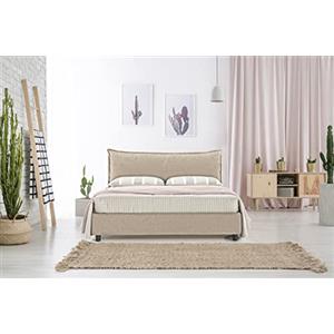 EVERGREENWEB MATERASSI & BEDS EVERGREENWEB Letto Matrimoniale con Contenitore 160x200 cm, Elegante Struttura Letto Imbottita, Rete a doghe in Legno Inclusa, Moderna Testiera Rivestimento SFODERABILE Tessuto Tortora, Modello ARLES