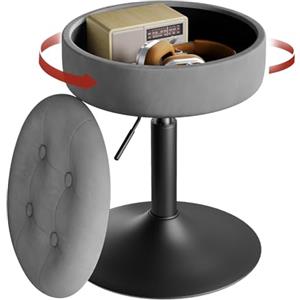 WOLTU Sgabello Piccolo da Bar in Velluto e Metallo, Sedia da Pranzo con Vano Portaoggetti, Sgabello Rotondo Girevole, Altezza Regolabile tra 49,5-65cm, Grigio Scuro BH329dgr-1