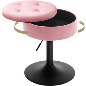WOLTU Sgabello da Trucco Girevole, Sgabello Altezza Regolabile, Sedia da Bar Rotondo con Contenitore, Sedile in Velluto, Base in Metallo, per Cucina, Soggiorno, Rosa