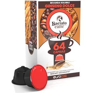 Eurocali 64 Capsule Ginseng Dolce Compatibile con Nescafé Dolcegusto per Baciato Caffè Bevanda Solubile adatto a Dolce Gusto