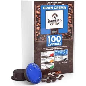Eurocali 100 Capsule Caffè Compatibile con Lavazza A Modo Mio Intensità 3 Gusto Gran Crema per Baciato Caffè Miscela Arabica e Robusta Linea Desiderio