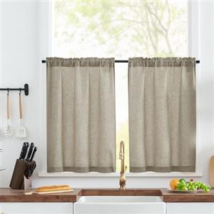 TOPICK Tende cucina lino Passante tenda da bistrot porta finestra balcone stile country roulotte 2 pezzi corte semi-trasparenti rustiche soggiorno doccia tenda per interni 65L x 60A cm, Marrone