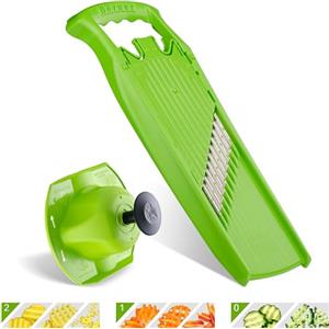 Börner Wave-Waffle PowerLine Tagliaverdure Ondulato + Porta Verdure (Set da 2 Pezzi) - Mandolina a Onda e Waffle - Affettatrice per Patate a Reticolo e Patatine Fritte - Colore: Verde