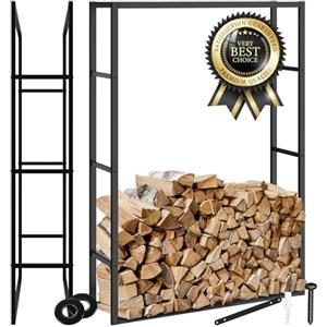 tectake® Scaffalatura Porta Legna per Interni ed Esterni, Portalegna in Acciaio Verniciato a Polvere, Legnaia Design Industriale Moderno, 100,5x25x150 cm - Nero