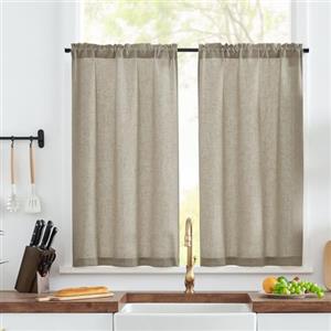 TOPICK Tende cucina lino Passante tenda da bistrot porta finestra balcone stile country roulotte 2 pezzi corte semi-trasparenti rustiche soggiorno doccia tenda per interni 65L x 115A cm, Marrone
