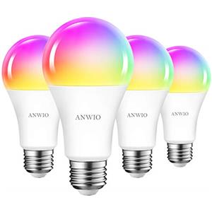 ANWIO Lampadina Alexa, Lampadina Smart, 12W Equivalenti a 100W, 1521Lm,Lampada Smart Wifi E27 con Telecomando Compatibile con Alexa, Echo and Google Assistant, RGB Intelligente Dimmerabile,4 Pcs