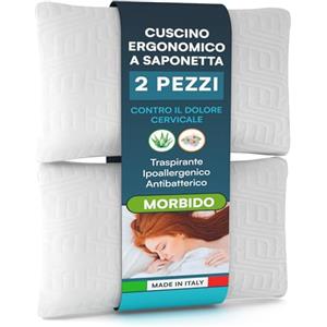 Eurocali 2 Cuscini Memory Foam Ipoallergenico ed Ergonomico Guanciale Letto Made in Italy Supporto Cervicale Morbido e Traspirante con Fragranza Aloe Vera e Camomilla