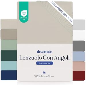 Dreamzie lenzuola con angoli Matrimoniale 160 x 200 cm - Angoli da 35 cm per Materassi Spessi - 100% Microfibra - Beige, Certificato senza Prodotti Chimici (Oeko-TEX)