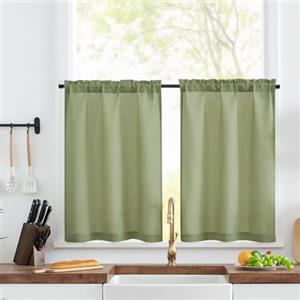 TOPICK Set di 2 tende da bistrò, moderne, per soggiorno e cucina, colore verde, stile rustico, effetto lino, altezza 60 x 65 cm