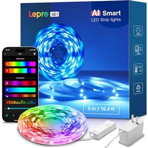 Lepro SE1 AI RGB Striscia LED 5M,Smart Strisce LED,Luci Natale per Camera da Letto,Funziona con Alexa/Google Assistant,Musica Sincronizza per Gaming Festa,Progettista Illuminazione AI Personalizzato