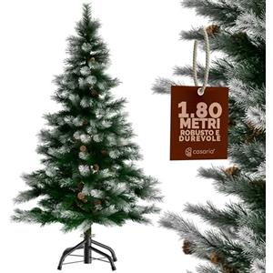 CASARIA® Albero di Natale Finto Verde con Neve 180 cm 810 Punte Incl. Base in Metallo Abete PVC Artificiale Innevato