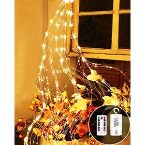 Joysing 1M 100 LED Luci di Natale a Batteria con Telecomando, Timer, 8 Modalità, Impermeabile IP65, Luci Albero di Natale Cascata Luminosa per Natalizia Interno Esterno Decorazione