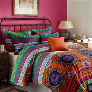 Dreamzie Copripiumino Matrimoniale 200x200 cm con 2 Federe 80x80 cm - In Microfibra - Motivo Boho Mandala Indiano Rosa Arancione - Set Copripiumino Matrimoniale 200x200