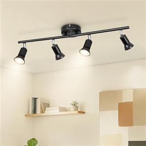 Ketom Binario Faretti Soffitto Orientabile 4 Luci, GU10 Faretto da Soffitto LED Industriale Nero, Faretti da Parete Interno Moderno per Camera da Letto, Cucina, Soggiorno, Senza Lampadina