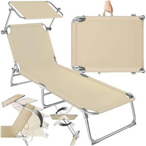tectake® Lettino a Sdraio per Prendere Il Sole con L'Ombrello Parasole 190cm, Lettino Pieghevole, Sdraio da Spiaggia, Lettino da Sole, Sdraio da giardino, Arredamento Terrazzo Balcone- beige