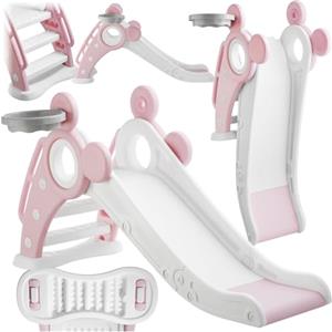 tectake® Scivolo per Bambini Joy, con Canestro da Basket, Pieghevole, Gradini Antiscivolo, Corrimano di Sicurezza, Materiale Resistente, per Interni ed Esterni - Rosa Fucsia
