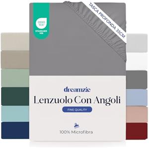 Dreamzie lenzuola con angoli Matrimoniale 180 x 200 cm - Angoli da 35 cm per Materassi Spessi - 100% Microfibra - Antracite, Certificato senza Prodotti Chimici (Oeko-TEX)