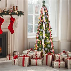 LIFERUN 150cm Albero di Natale Pop Up, Albero di Natale Artificiale con 120PCS Luci LED, 11 Modalità di Illuminazione, Albero di natale Pieghevole, Salvaspazio, con Palline di Natale, Nastri