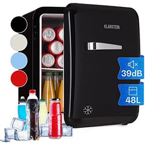 KLARSTEIN Mini Frigo, Frigo Portatile, Frigorifero Piccolo da Ufficio, Mini Frigo da Camera con Sbrinamento Manuale, Design Vintage, Frigorifero da Campeggio Silenzioso, Mini Frigo Bar 0-10°C, 48L