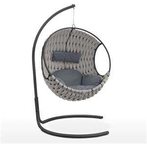 EVERGREENWEB MATERASSI & BEDS EVERGREENWEB - Dondolo da Giardino in Tessuto Grigio Imbottito Intrecciato a Mano, Elegante Poltrona Sospesa da Esterno o Interno Casa Sedia Completa di Struttura in Acciaio e Cuscini Super Soft DUBAI