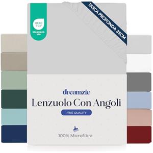 Dreamzie lenzuola con angoli Matrimoniale 160 x 200 cm - Angoli da 35 cm per Materassi Spessi - 100% Microfibra - Grigio, Certificato senza Prodotti Chimici (Oeko-TEX)