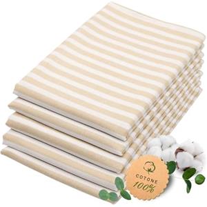 ZOLLNER 5 strofinacci in cotone 50x70 cm - canovacci assorbenti e lunga durata - lavabili a 60°C - a righe beige e bianche - Qualità gastronomica - certificato OEKO TEX (R)