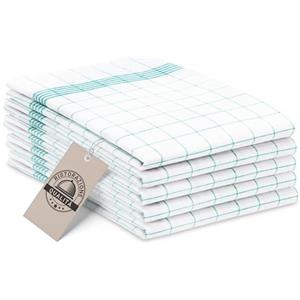 ZOLLNER 5 Strofinacci - canovacci in cotone 50x70 cm - burrazzi da cucina assorbenti e resistenti - a quadretti bianchi e turchesi - lavabili a 95°C - qualità gastronomica - certificato OEKO-TEX (R)