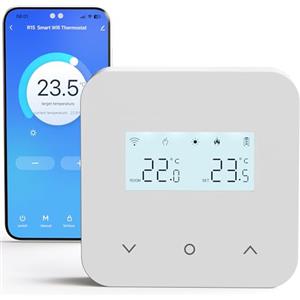 BEOK CONTROLS Termostato Wi-Fi a batteria, adatto per caldaie a gas a 2 fili. Termostato programmabile giornalmente, controllabile da remoto tramite TUYA o Smart Life. è compatibile con Google Assistant e Alexa.