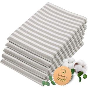 ZOLLNER 5 strofinacci in cotone 50x70 cm - canovacci assorbenti e lunga durata - lavabili a 60°C - a righe grigie e bianche - Qualità gastronomica - certificato OEKO TEX (R)