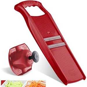 Börner Affettaverdure Roko PowerLine Set (2 pezzi) - Tagliaverdure per frutta & verdura + Portaverdure - Mandolina a Julienne - Grattugia per verdure - Set di Grattugie da Cucina (Rosso)