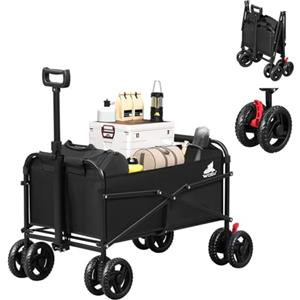 WOLTU Carrello pieghevole da giardino, per festival, campeggio, picnic, spiaggia, shopping, con 4 ruote doppie universali, chiudibile, tessuto Oxford+metallo, nero