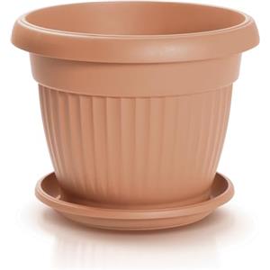 IMJ-Global Vaso con Sottovaso per piante Fiori DCE25-POD21 TERRA Tondo Ø25cm da interno esterno Terracotta 5 Litri Ø25x19,5 cm design Classico Fioriera in plastica da balcone
