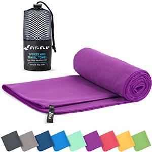 Fit-Flip Asciugamano microfibra - compatto e ultraleggero - asciugamani palestra - il perfetto telo mare grande - ottimale per viaggio, sport e piscina (90x180cm viola)
