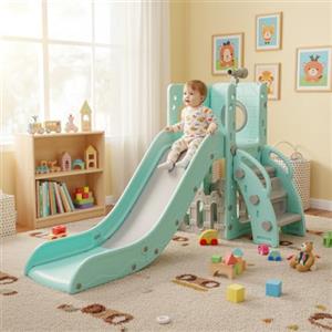 MAMIZO Scivolo per Bambini, Scivolo Giocattolo da Interno o Esterno, Scivolo da Giardino, Scivolo 4 in 1 per Bambini, Scivolo Indipendente con Spazio di Deposito e Telescopi da Gioco, Verde Grigio