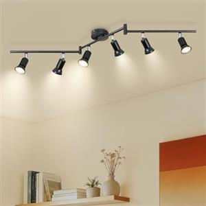 Ketom Binario Faretti Soffitto Orientabile 6 Luci, GU10 Faretto da Soffitto LED Industriale Nero, Faretti da Parete Interno Moderno per Camera da Letto, Cucina, Soggiorno, Senza Lampadina