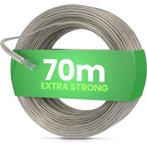 SimplySmooth Stendibiancheria 70m - Corda con anima in acciaio in 3 lunghezze - Extra resistente e robusta - Per giardino, campeggio e stendibiancheria - Corda da esterno