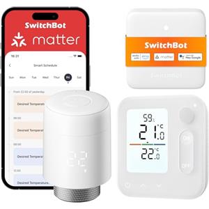 SwitchBot Termostato smart per termosifone con pannello e supporto Matter (Combo), controllo da App e timer, risparmio energetico, installazione semplice, compatibile con Apple Casa