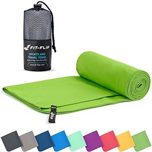 Fit-Flip Asciugamano microfibra - compatto e ultraleggero - asciugamani palestra - il perfetto telo mare grande - ottimale per viaggio, sport e piscina (90x180cm verde)