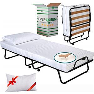 EVERGREENWEB MATERASSI & BEDS EVERGREENWEB - Brandina Pieghevole con Materasso Memory Foam 80x190 Alto 10 cm + Cuscino Gratis, Rivestimento Sfoderabile Rete Singola a Doghe Legno Ortopedica, Letto Salvaspazio SCONTI