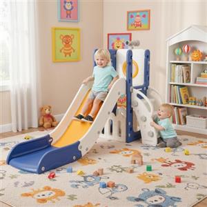 MAMIZO Scivolo per Bambini, Scivolo Giocattolo da Interno o Esterno, Scivolo da Giardino, Scivolo 4 in 1 per Bambini, Scivolo Indipendente con Spazio di Deposito e Telescopi da Gioco, per 1-6 Anni,Blu Giallo