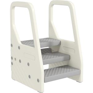 AIYAPLAY Torre Montessoriana Bambini a 3 Gradini Regolabili con Piedini Antiscivolo, Sgabello per Bambini 2-5 Anni in HDPE, per Bagno, Cucina e Toilette, 43x42x65.5 cm, Grigio