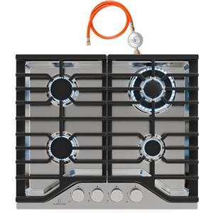 KLARSTEIN Turbocast - Piano Cottura a Gas, 4 Bruciatori, Acciaio Inox 304, Wok: 3,4 kW, Accensione Elettrica, Supporti in Ghisa, Kit per GPL Incluso, Fornello a Gas Professionale, 600x85x510 mm