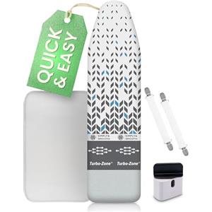 SimplySmooth Copriasse da Stiro 120x40 Adatto a Ferri da Stiro a Vapore - Made in EU con Tensori, Avvolgicavo, con Panno - Stiratura Rapida Grazie al Turbo e all'Imbottitura Extra